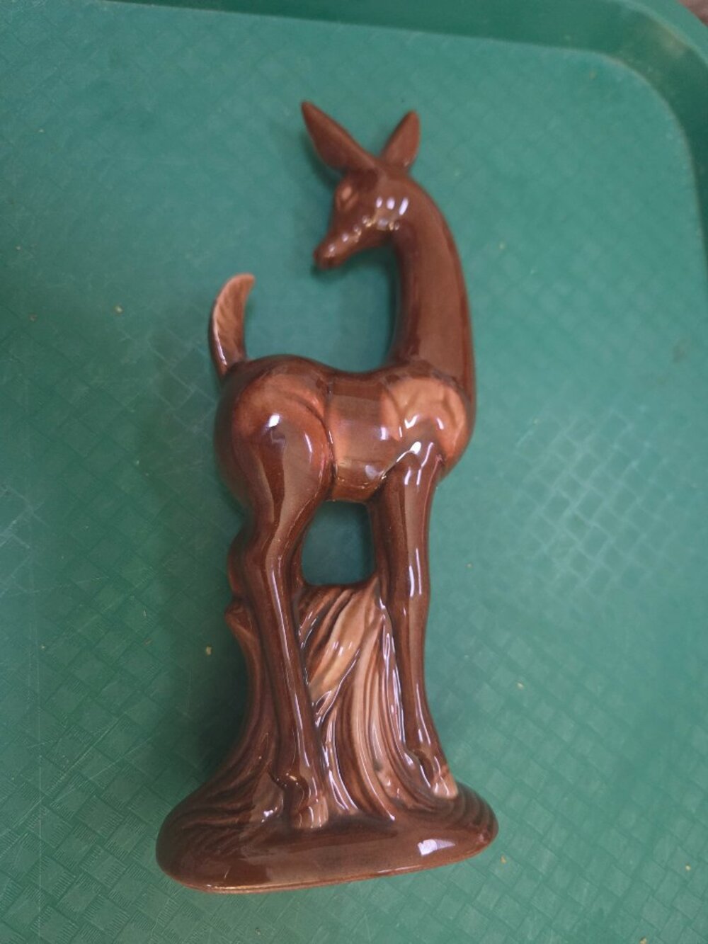 VINTAGE BROWN CERAMIC DEER JAPANESE MADE MCM FAWN FIGURINE
